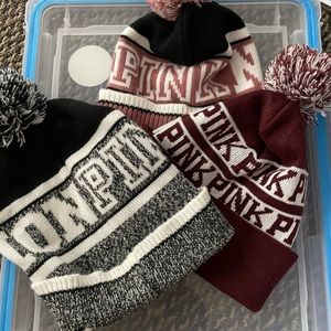 3 pink nation beanies